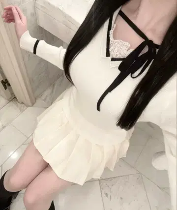 ZOZOTOWN ALLuRing ChaRm 세일러 레이스 리본 니트