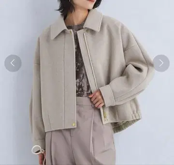 저지 형태 지퍼 블루종 코트 아우터 베이지