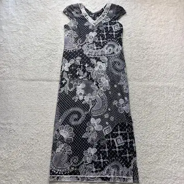 빅 사이즈 레오나르 린넨 저지 롱 드레스 모노톤 꽃무늬