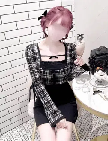 [택 포함 새상품] honey mew 체크 리본 도킹 원피스 프리 사이즈