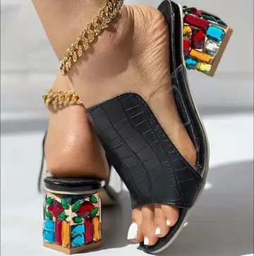 컬러풀 힐 오픈토 샌들