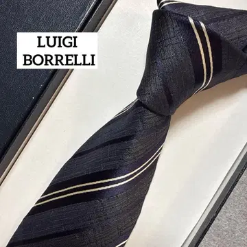 새상품급 루이지 보렐리 넥타이 네이비 스트라이프 실크 자카드
