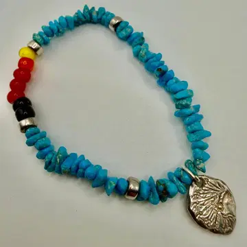 새상품급 켄키쿠치 SV 메탈 장식 터콰이즈 비즈 팔찌