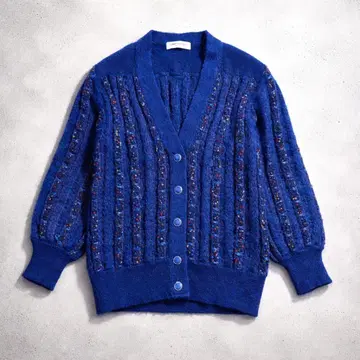 [키드 모헤어] 빈티지 가디건 V넥 긴팔 입체 편직 블루