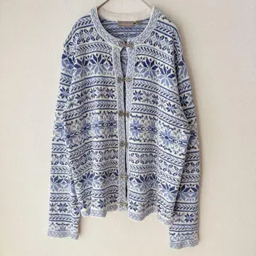 새상품급 croft&barrow 니트 가디건 눈꽃 무늬 L 블루
