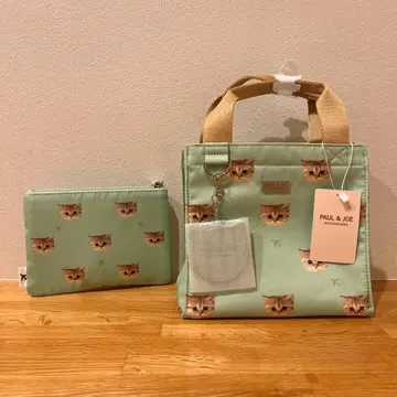 PAUL & JOE JAL 한정판 고양이 얼굴 프린트 백 파우치 세트