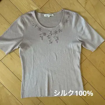 HANAE MORI 꽃무늬 자수 실크 반팔 스웨터 상의