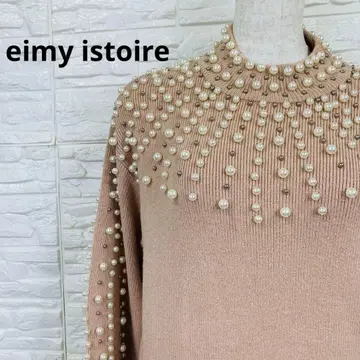 eimy istoire 펄 장식 니트 베이지 하이넥 고급스러운 화려함