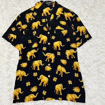 에스카다 빈티지 실크 셔츠 동물 코끼리 거북이 클로버 블라우스