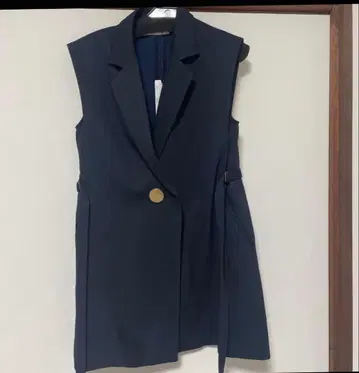 코코딜 디자인 버튼 사이드 리본 베스트 네이비