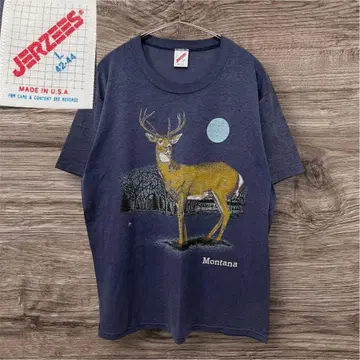 JERZEES 저지 90s 사슴 달 그래픽 T셔츠 USA제