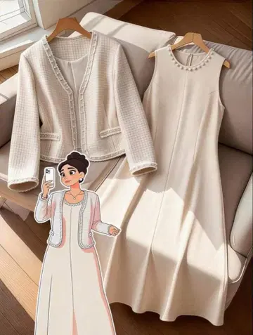 미사용 [ SHEIN ] 펄 원피스 수트 세레모니 아이보리