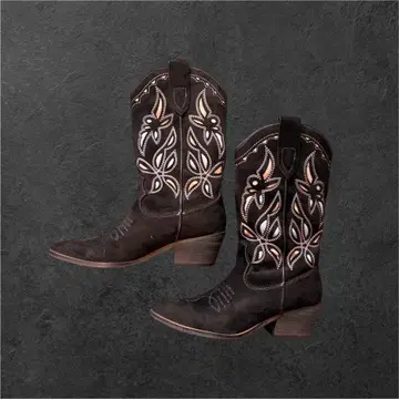 블랙 자수 웨스턴 부츠 y2k 헤이세이 보헤미안 카우걸 보헤미안 스타일