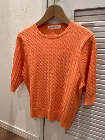 LOUNIE 케이블 니트 오렌지 반팔 봄/여름 스테디셀러 스웨터