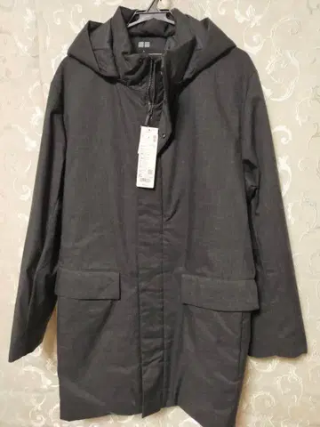 유니클로 하이브리드 다운 코트 다크 그레이 후드 부착 XL