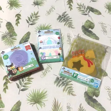 동물의 숲 제일복권 미니 접시(화석), 지퍼백, 핸드 타월