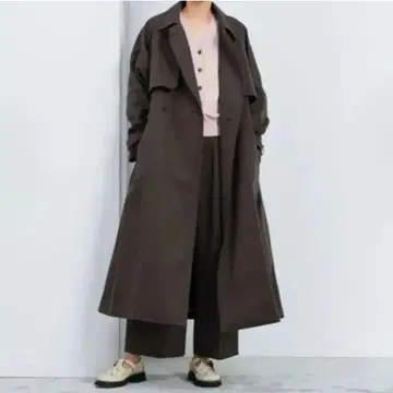 새상품급 Aresense 도비 체크 트렌치코트 A라인 여성용 면