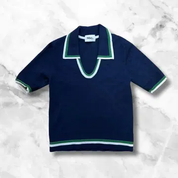 Bibiy 니트 폴로 반팔 네이비 라인 디자인 여성용 한국