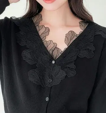 새상품 옷깃 레이스 니트 가디건 블랙 여성용