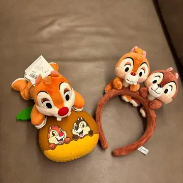 디즈니 칩과 데일 봉제 인형 머리띠 어깨 얹는 파우치 세트