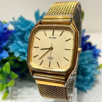 CITIZEN EXCEED 스퀘어 쿼츠 손목시계 골드 작동품