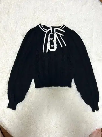 evelyn 리본 블랙 니트 스웨터 스나계 걸리시 스타일 양산계, 지뢰계