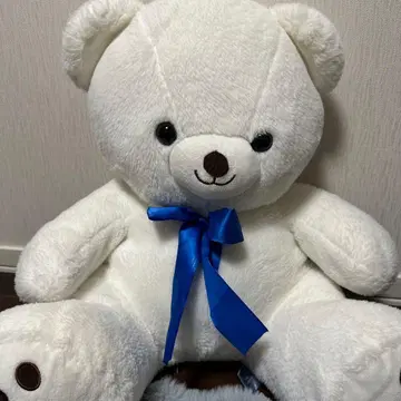 화이트 곰 봉제 인형 파란 리본