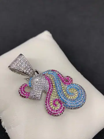 아름다운! 실버 말 호스 유니콘 페가수스 블링블링 목걸이