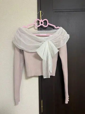 pium 튤 리본 니트 핑크 x 화이트