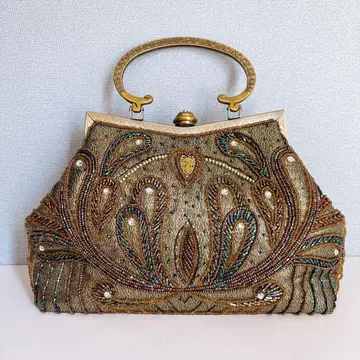 Princess 비즈 자수 가마구치 백 일본 의류 파티 골드