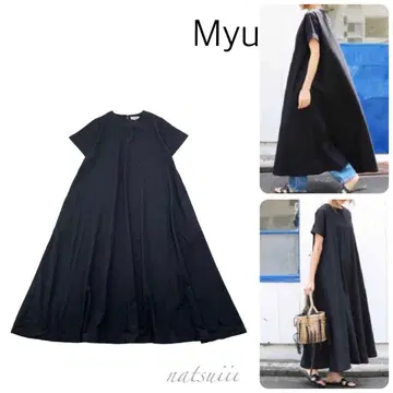 Myu 미유 크루넥 반팔 텐트 원피스 블랙