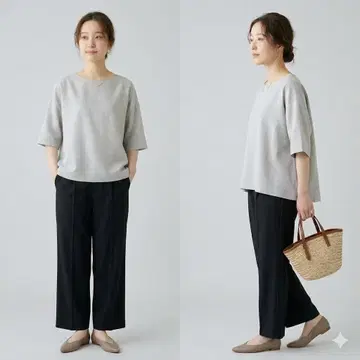 BEARDSLEY 5부 소매 니트 티셔츠 울 드롭 숄더 F 사이즈