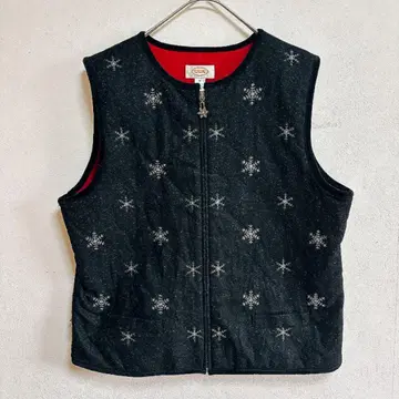 Talbots 탈봇 자수 집업 베스트 눈꽃 라메 가공 M 사이즈