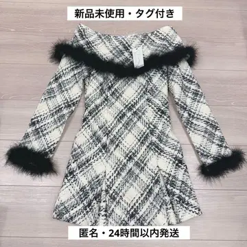 [ 미사용 새상품 ] 엠미에메 M me eme 오프숄더 체크 미니 원피스