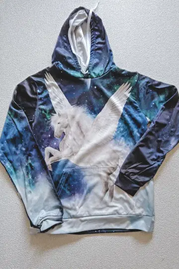 [미사용 새상품] 유니콘 디자인 후드 부착 후드티 S사이즈