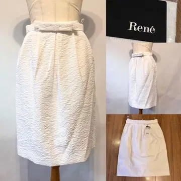 미사용 Rene 르네 플라워 자카드 리본 벨트 스커트 화이트 36
