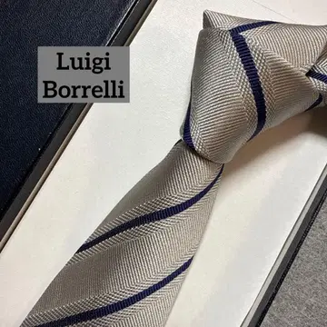 새상품급 루이지 보렐리 넥타이 실버 네이비 스트라이프 실크 자카드