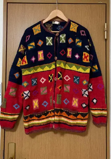 구제 의류 총 패턴 니트 에콰도르 니트 기하학 패턴 컬러풀 레트로 가디건