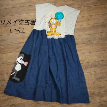 가필드 원피스 Y2K 데님 절개 오버 사이즈 구제 의류