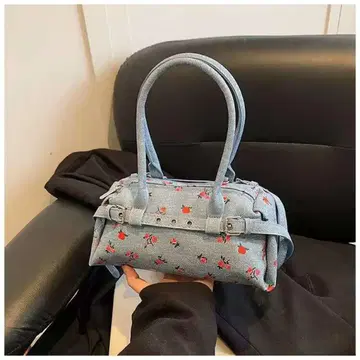 프린트 크로스백 핸드백 블루