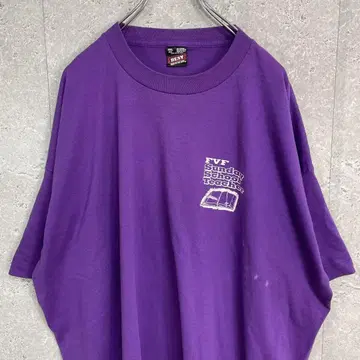 USA 제조 90s 싱글 스티치 프린트 보라색 스쿨 티셔츠 3XL