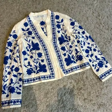 ZARA 린넨 블렌드 자수 셔츠 자켓 S