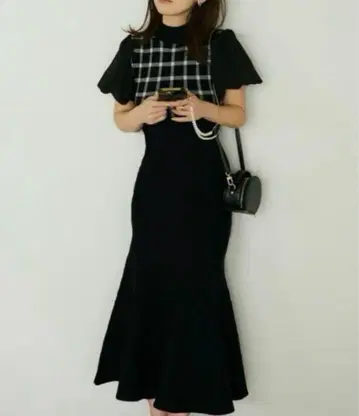 eimy istoire 셰퍼드 체크 머메이드 니트 원피스