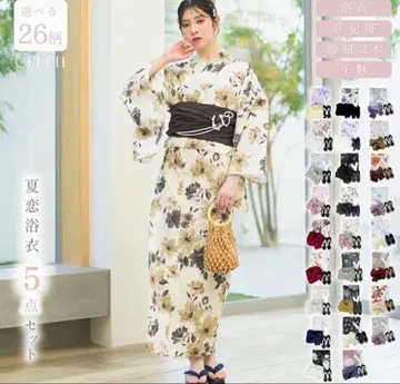 [새상품급] 유카타, 오비, 일본 나막신 3종 세트 여성용