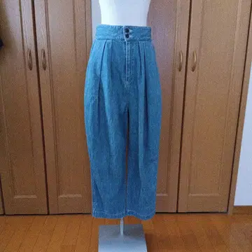 tumugu 츠무구 데님 블루 하이웨스트 턱 와이드 팬츠