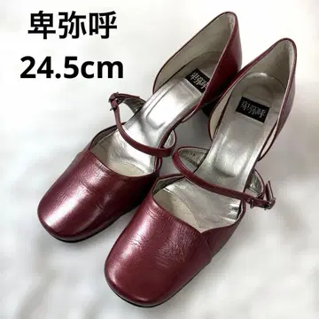 히미코 펌프스 24.5cm 빨간색 스트랩 가죽 새상품급