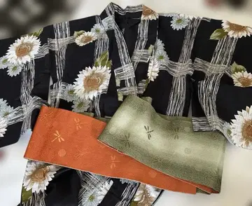 해바라기 무늬 린넨/유카타 오비 세트