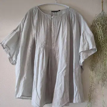 pas de calais 면린넨 슬라브 론 블라우스 블루 그레이 36