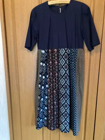 기모노 리메이크 빈티지 원단 네이비 나염 격자무늬 원피스