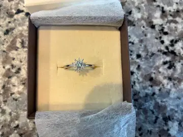 CHARMY 꽃 모양 스톤 블루 다이아몬드 플라티나 반지